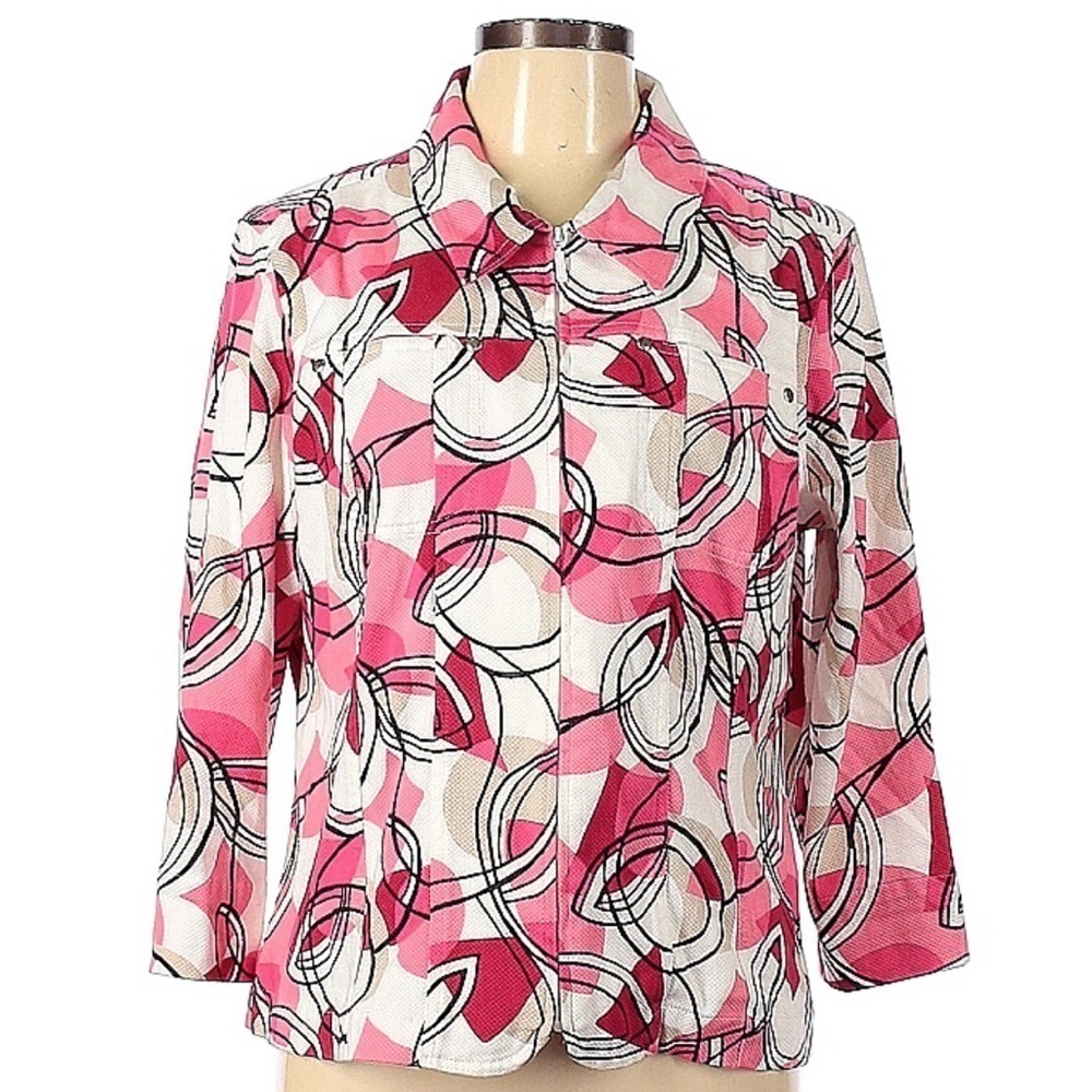 Christopher and Banks Colorful White Red Pink Zip Up Jacket Large